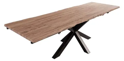 Produktbild von Baumkantentisch Akazie stonefarben 180 (280 )x 90 cm Ansteckplatten Spider-Gestell schwarz JANOSH