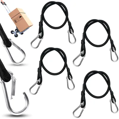 Produktbild von Spanngummi mit Karabiner 60 cm Schwarz 4er Set Extra Stark Gummiseil Gepäckspanner Bungee Kabel