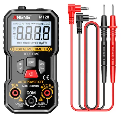 Produktbild von Digitalmultimeter, 6000 Zählstufen, Wechselstrom- und Gleichstrom-Spannungsmesser mit NCV, Datenhaltefunktion, automatischer Abschaltung, misst Strom, Kapazität, Dioden und Durchgang,