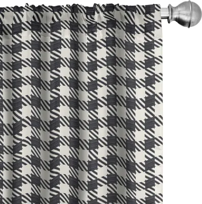 Produktbild von ABAKUHAUS Kariert Vorhänge, Gardinen, Diagonale Streifen und Quadrate Monochrom Flüchtige Geometrische Grid Revival Fliese, 2 Stück 75 x 225 cm, Weiß Koksgraue