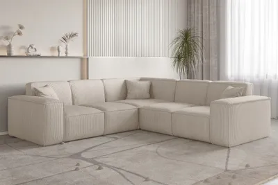 Produktbild von Ecksofa Designersofa CELES PREMIUM in Stoff Scala Hellbeige Seite Universal