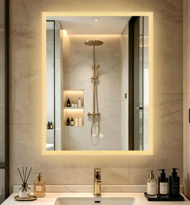 Immagine prodotto di Specchio da bagno LED WISFOR, 70x90 cm, specchio da parete con illuminazione dimmerabile, antiappannamento, grado di protezione IP66