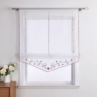 Produktbild von Joyswahl Raffrollo Küchengardinen Modern Raffgardinen mit Tunnelzug Landhausstil Stickerei Voile Transparent Violett BxH 100x140cm 1 Stück