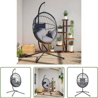 Obrázek produktu pro The Living Store Závěsné křeslo Egg Design se stojanem Grey Rattan and Steel