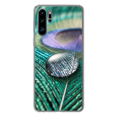Produktbild von MuchoWow® Handyhülle Schutzhülle Hülle für Huawei P30 Pro Nahaufnahme eines Wassertropfens auf einer Pfauenfeder Silikon Softcase Handy Hülle - Schutzdeckel