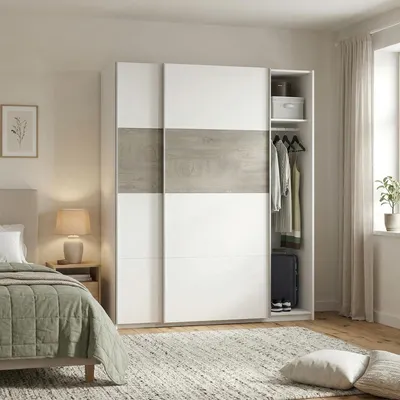 Image de Ainu - Armoire 2 Portes, 180x200h cm Blanc, 2 Étagères
