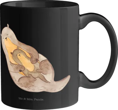 Produktbild von Mr. & Mrs. Panda Tasse Otter Kind - Schwarz - Geschenk, Keramiktasse, Geburt, schöne, Teetasse, Seeotter, Mama, Becher, Familie, Kaffeetasse, Baby