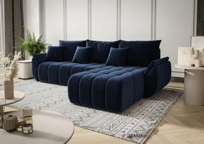Produktbild von Ecksofa Schlafsofa LOUISE Stoff Monolith Dunkelblau Ottomane Rechts