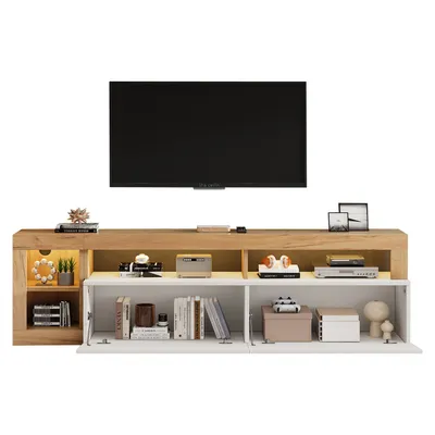 Produktbild von Moderner TV-Schrank,offener Stauraum mit LED-Kontrollleuchte, geeignet für Schlaf- und Wohnzimmerschrank,originaler Holzrahmen,weiße Schranktür