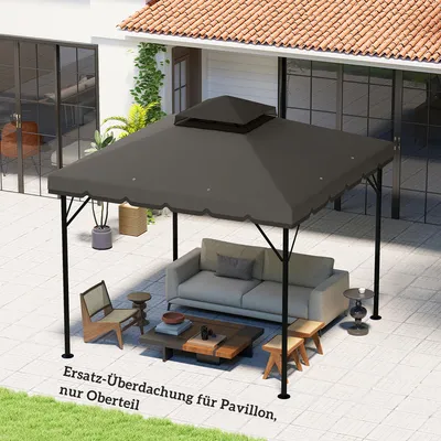 Produktbild von Pavillon Ersatzdach 3x3 m Doppeldach wasserabweisend, Pavillondach Polyester 180g/m² UPF30+ 8 Drainagelöcher, Hellgrau | 300x300 cm | 2,65 kg