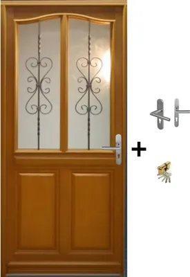 Image de Porte d'entree Bois vitree, Sandy, H215 x L90 p.Gauche Cote Tableau + Poignee Et Barillet (ref : N158RPL -IN158RCI)