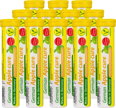 Produktbild von German Apple cure Brausetabletten 12x20 Stk. Apfelgeschmack - 256,5 mg Apfelessig, 2 mg Vitamin B6 Zuckerfrei - T&D Pharma  -  Germany