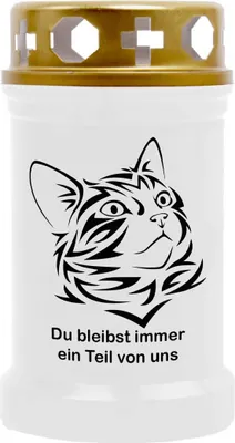 Produktbild von Grabkerze Weiß, Brenndauer: 40 Stunden, Motiv: Katze 1