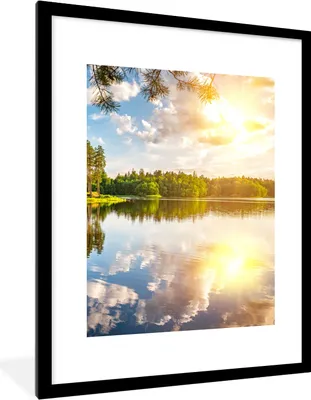 Produktbild von MuchoWow® Gerahmtes Poster Bäume - Wasser - Sonne 60x80 cm - Poster mit Schwarzem Bilderrahmen Wandposter Rahmen Foto Bilder - Wohnzimmer - Dekorationen - Prämie