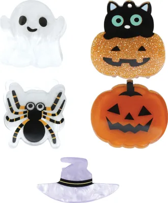 Productafbeelding van Halloween haarspeldenset: pompoen, spin, spook, kat, toverhoed. Kleur: meerkleurig