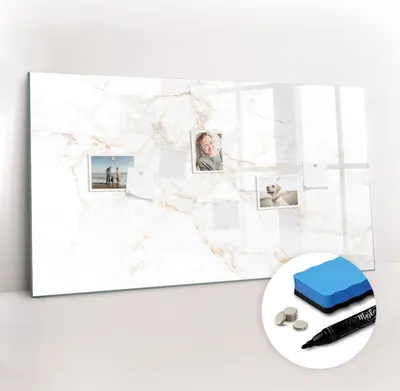 Produktbild von Magnetpinnwand Memoboard - Zubehörsatz - Schwarzer Marker + Schwamm + Magnete - 120 x 60 cm - Eleganter Marmor