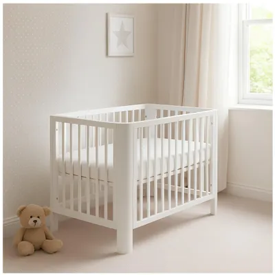 Produktbild von Baby-Delux Babybett Kinderbett 60x120 weiß Lio 2in1 umbaubar Schutzgitter Kokos-Buchweizen  Matratze