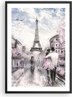 Produktbild von Gerahmtes Poster - Schwarzer Rahmen - Paris Weg Illustration eiffle - 50x70 cm - Wand Bild - Wanddeko - Wandbilder - Wandposter - Bilderrahmen - Bilder - Kunstdruck - Wandbild - P2BPA50x70-3149