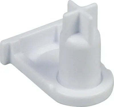 A white plastic hinge bushing is shown against a white background.
