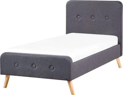 Zdjęcie produktu dla BELIANI Łóżko ze stelażem ciemnoszare tapicerowane tkaniną drewniane nóżki 90 x 200 cm nowoczesny wygląd