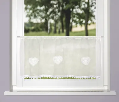 Produktbild von Scheibengardine NISHAY, 45x145 cm, transparente Leinenstruktur, Herzen