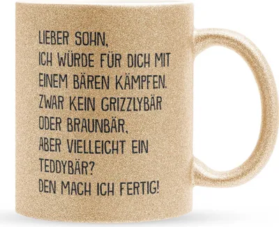 Produktbild von 22Feels Glitzertasse Gold Sohn Geschenk Geburtstag 18 Jahre Kinder Jungs Abitur Master Uni Abschluss Bachelor Weihnachten Haferl Firmung Konfirmation Teenager Geschenkidee Bürotasse