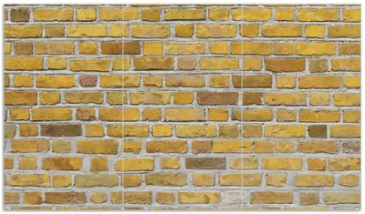 Produktbild von Wallario Herdabdeckplatte aus Glas, Größe 90 x 52 cm 3-teilig, Motiv Ziegelsteinwand in gelb - Backsteine