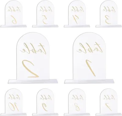 Image de Plaques de table en acrylique pour mariages - 15 x 10 cm - Couleur or transparent
