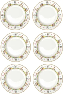 Produktbild von 6er Set Speiseteller SPRING BLOOM Hasen und Blumen D. 26,5cm Porzellan Easy Life