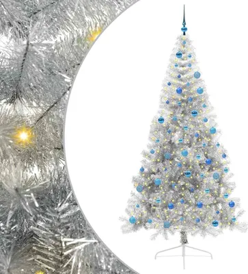 Obrázek produktu pro vidaXL Umělý předsvětlený vánoční stromek stříbrný 240 cm PET
