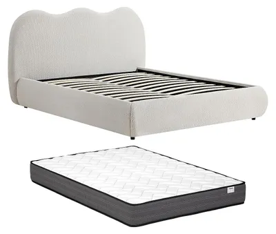Produktbild von Bett mit Bettkasten 160 x 200 cm – Strukturstoff – Beige + Matratze – OBALESA