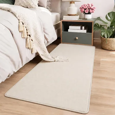 Beiger Teppich 60x120 cm, waschbar, fusselfrei, für Wohnzimmer