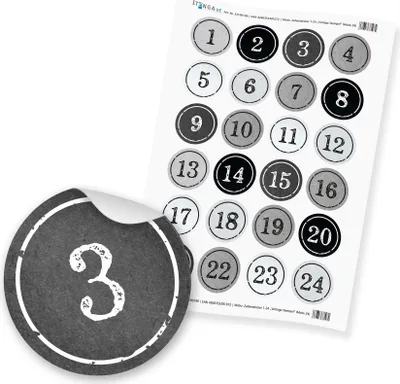 Produktbild von Zahlensticker Z04 1-24 StempelDesign / Vintageschwarz weiß grau