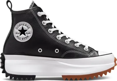 A black Converse Run Star Hike Platform Foundational Leather A04292C Unisex shoe is shown against a white background.