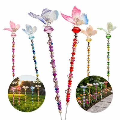 Produktbild von DIY Schmetterlings-Gartendeko-Stecker-Set, 6 Feenstab-Gartenstecker-Perlen-Set, Outdoor-Feengarten-Zubehör-Set, zum Auffädeln von Perlenartikeln