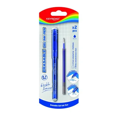 Image de KEYROAD stylo à bille effaçable 0,7mm plus cartouche de rechange bleu blister