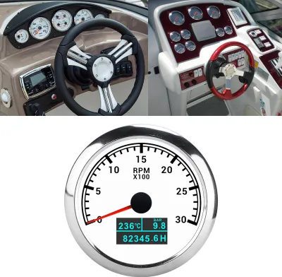 Image de Compte-tours à aiguille, étanche, 3 en 1, multifonctionnel, pour modification automobile, automobile, bateaux, plaque blanche
