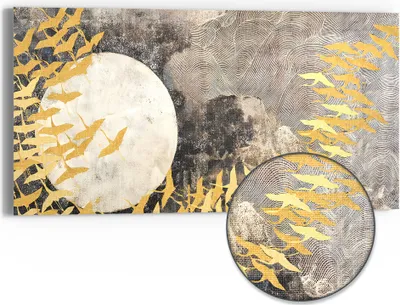Produktbild von DEQORI Hybrid Leinwand Bild 60x30 cm 'Goldener Flug' Wandbild Glas flach modern