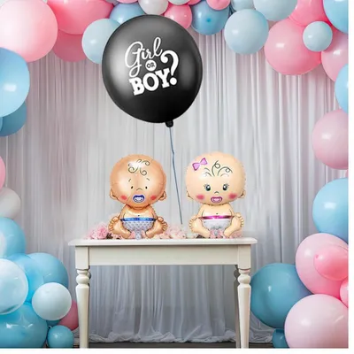 Produktbild von Aufblasbares Gender Reveal Party Deko Set für Babyparty & Baby Shower, Geschlecht verkünden Party Deko rosa blau mit Ballons und Konfetti