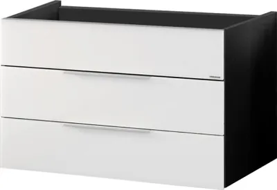 Produktbild von FACKELMANN Waschtischunterschrank KARA / Schrank mit Soft-Close-System / Maße (B x H x T): ca. 80 x 59 x 49 cm / Möbel mit zwei Schubladen / Korpus: Anthrazit / Front: lackiertes Glas in Weiß