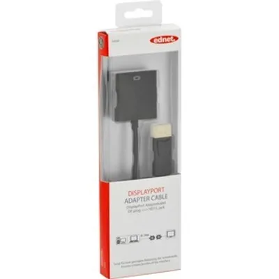 Produktbild von Ednet DisplayPort Adapterkabel, DP - HD15 St/Bu, 0.15m,m/Verriegelung DP 1.1a kompatibel, CE, gold, sw, 0,15 m, DisplayPort, VGA (D-Sub), Männlich, Weiblich, Gold