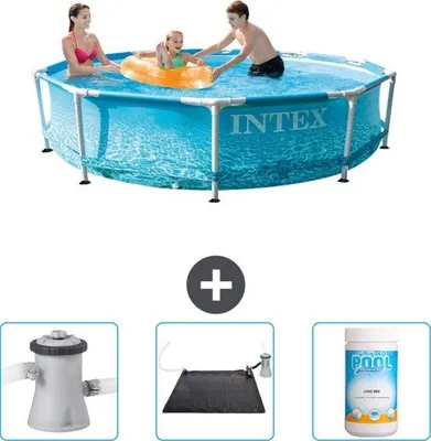 Produktbild von Schwimmbecken Rund - 305 x 76 cm - Wasserdruck - Inklusive Schwimmbeckenpumpe - Solar Matte - Chlor - Schwimmbad