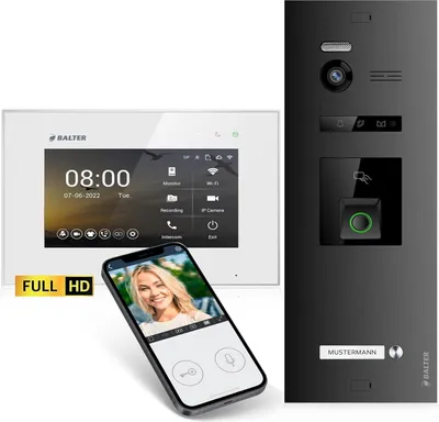 Produktbild von HD Video Türsprechanlage mit Fingerprint RFID und Smartphone App für 1 Familienhaus, 1x Monitor, Balter EVO HD Fingerprint