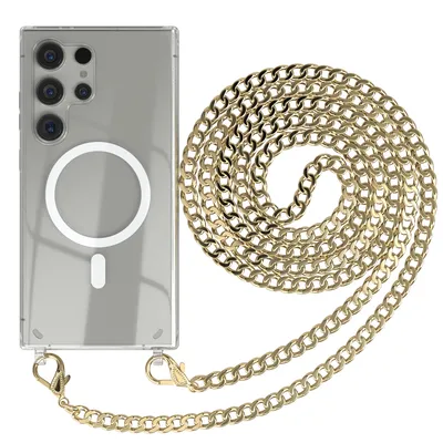 Produktbild von EAZY CASE Handykette kompatibel mit Samsung Galaxy S24 Ultra, Kette zum Umhängen aus Metall, Silikonhülle mit Band, stoßfest, mit MagSafe in Gold