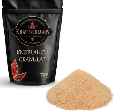 Produktbild von 70g Knoblauchgranulat von Krautschmaus, Knoblauch granuliert, Knoblauchpulver, kräftiges Aroma ohne Zusatzstoffe