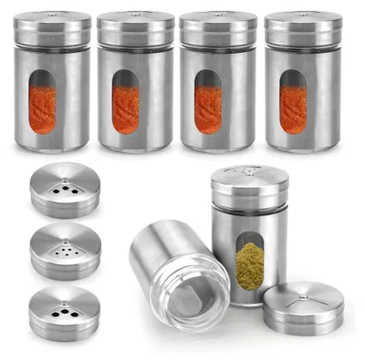 Produktbild von 6 Gewürzgläser mit Streueinsatz aus Edelstahl, Mini Gewürzstreuer aus Glas, Gewürzbehälter und Organizer für die Küche