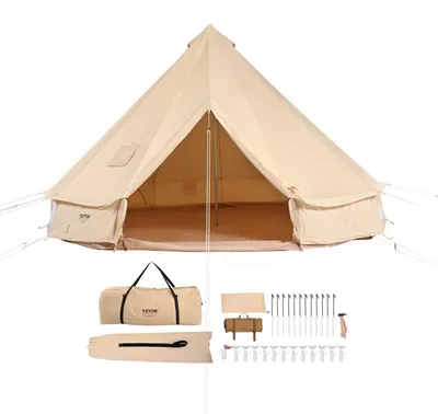 Image de Tente en toile de type "bell tent" - Tente en forme de dôme - Tente yourte - Tente de camping - Tente familiale - Grande tente de 5 mètres - Toile en coton respirante