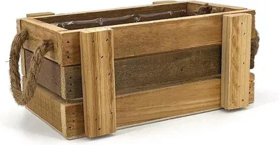 Productafbeelding van Bloembakken van natuurlijk hout - met touwgripen - 24 x 15 cm