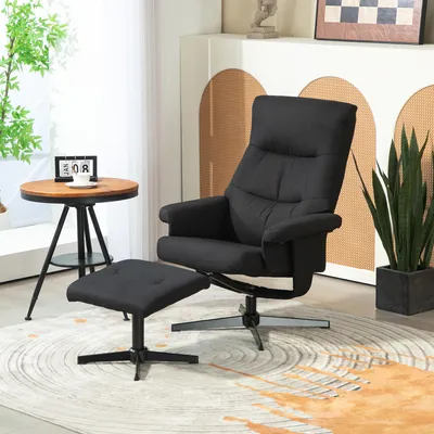 Produktbild von Liegesessel mit Hocker, drehbar, Wippfunktion, Samtoptik, 74x81x102 cm, Schwarz