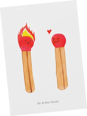 Produktbild von Mr. & Mrs. Panda Postkarte Streichhölzer - Weiß - Geschenk, Liebesbeweis, Grußkarte, Ansichtskarten, Ansichtskarte, bildkarte, Freundin, Liebesgeschenk, Postkarten